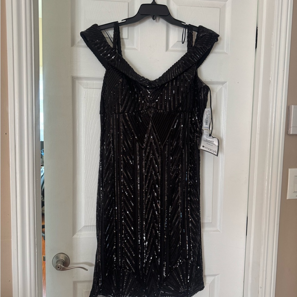 Macy's Black Sequin V‑Neck Cocktail Dress